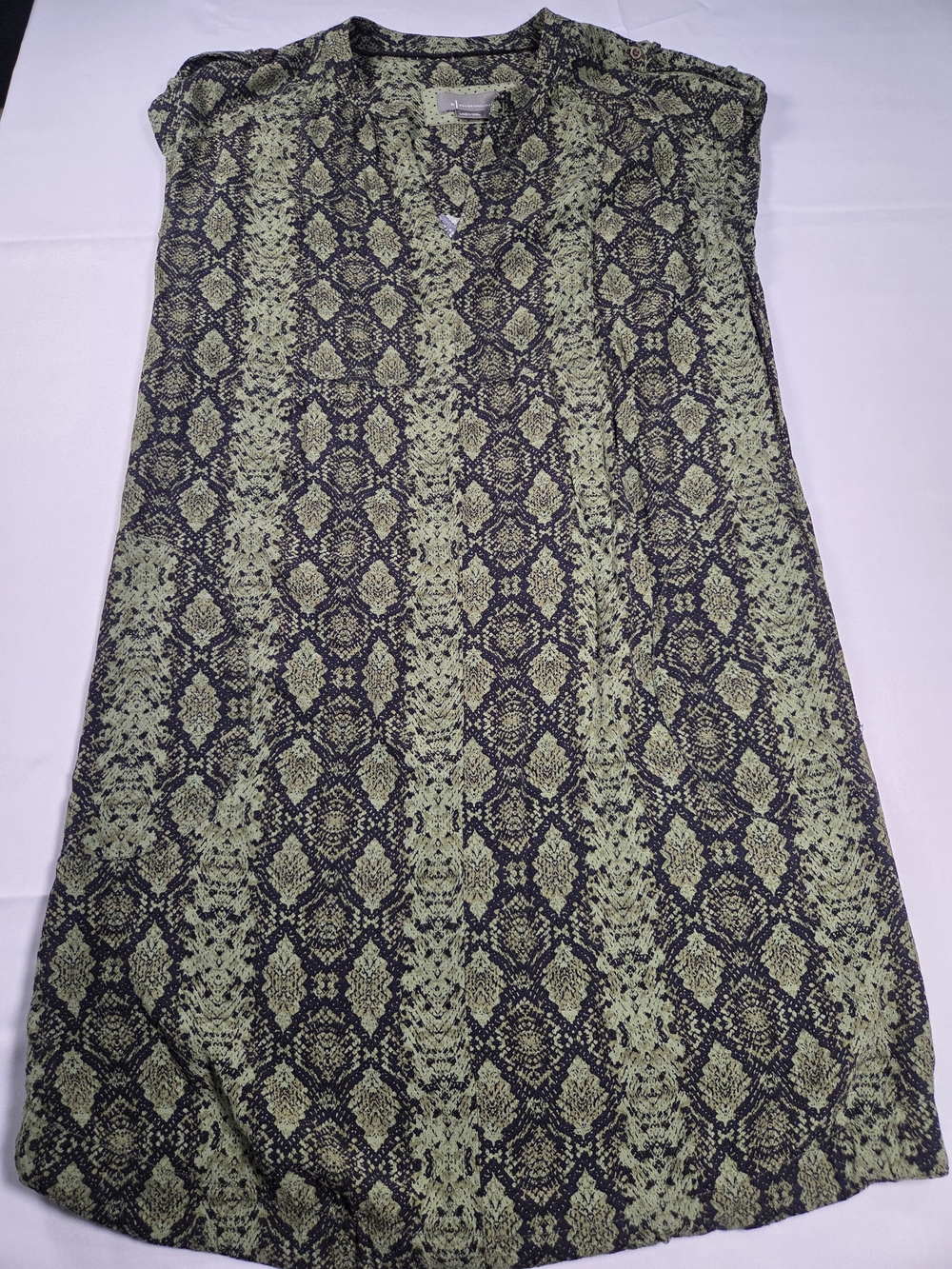 Anthropologie Green and Black Snake-Print Midi Dress